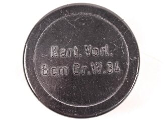 Transportbehälter aus Preßmasse für "Kart. Vorl. 8cm Granatwerfer 34 " datiert 44