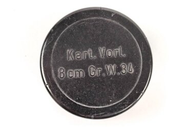 Transportbehälter aus Preßmasse für "Kart. Vorl. 8cm Granatwerfer 34 " datiert 44