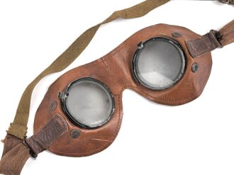 Allgemeine Schutzbrille Wehrmacht. Braunes Leder, getragenes Stück