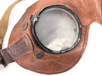Allgemeine Schutzbrille Wehrmacht. Braunes Leder, getragenes Stück