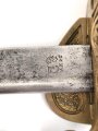 Kaiserliche Marine, Säbel für Offiziere. Doppelseitig geätzte Klinge von WKC , Insgesamt stärker getragenes Stück, die Glasuagen fehlen