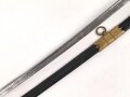 Kaiserliche Marine, Säbel für Offiziere. Doppelseitig geätzte Klinge von WKC , Insgesamt stärker getragenes Stück, die Glasuagen fehlen