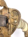 Kaiserliche Marine, Säbel für Offiziere. Doppelseitig geätzte Klinge von WKC , Insgesamt stärker getragenes Stück, die Glasuagen fehlen