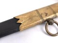 Kaiserliche Marine, Säbel für Offiziere. Doppelseitig geätzte Klinge von WKC , Insgesamt stärker getragenes Stück, die Glasuagen fehlen