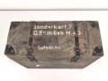 Transportkasten " Sonderkartusche 7 für 10,5cm Gebirgs Haubitze 40". Ungereinigtes Stück. Maße 36 x 40 x 16cm