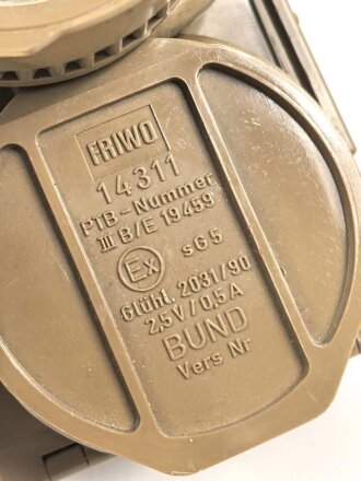 Deutschland nach 1945, Explosionsgeschützte Hand- Kopfleuchte " FRIWO 14311" So bei THW, Rot Kreuz und Zivilschutz verwendet. Funktion nicht geprüft