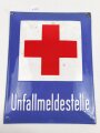 Deutsches Rotes Kreuz, Emailleschild " Unfallmeldestelle" 25 x 33cm. Ungereinigtes Stück