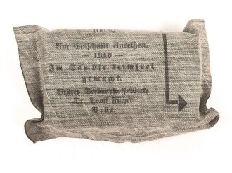 Verbandpäckchen Wehrmacht für den Verbandkasten. Kleines Modell datiert 1940