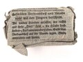 Verbandpäckchen Wehrmacht für den Verbandkasten. Kleines Modell datiert 1941