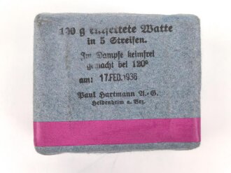 Pack "100g entfettete Watte" datiert 1936