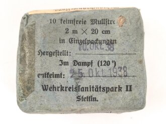 Pack "10 keimfreie Mullstreifen" datiert 1938