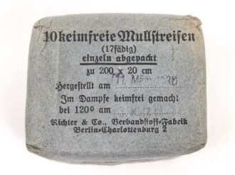 Pack "10 keimfreie Mullstreifen" datiert 1938