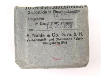Pack "10 keimfreie Mullstreifen" datiert 1938
