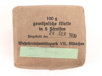 Pack "100 g gewöhnliche Watte" datiert 1939