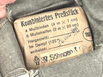 Pack "kombiniertes Preßstück" datiert 1944, in Hülle, gehört so in der KFZ Verbandkasten der Wehrmacht