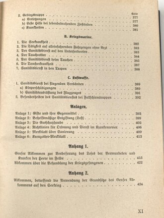 H.Dv. 59 "Unterrichtsbuch für Sanitäts-Unteroffiziere und Mannschaften" datiert 1939, 429 Seiten, DIN A5, guter Zustand