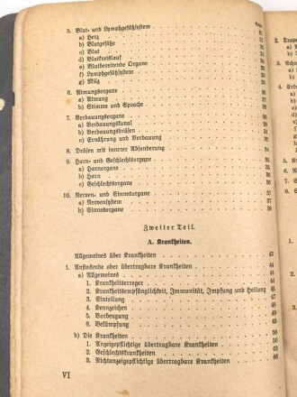 H.Dv. 59 "Unterrichtsbuch für Sanitäts-Unteroffiziere und Mannschaften" datiert 1940, 432 Seiten, DIN A5, gebraucht