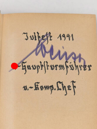 Buch " Tannenberg, Wie Hindenburg die Russen schlug"  Eigenhändige Widmung mit Unterschrift eines SS Hauptsturmführer und Kompanie Chef, anlässlich des Julfest 1941.
