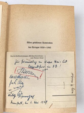 Otto Skorzeny, eigenhändige Unterschrift auf Postkarte vom 1. Mai 1948. ( Internierungslager Darmstadt )