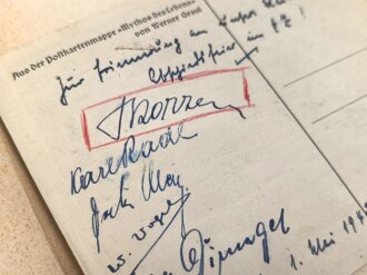 Otto Skorzeny, eigenhändige Unterschrift auf Postkarte vom 1. Mai 1948. ( Internierungslager Darmstadt )