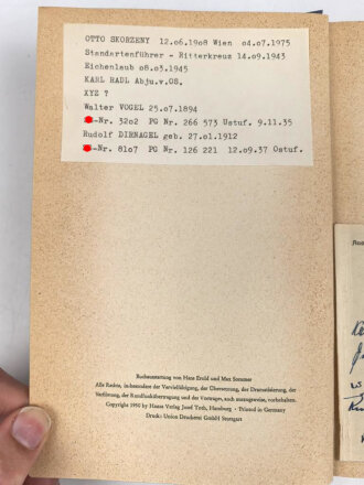 Otto Skorzeny, eigenhändige Unterschrift auf Postkarte vom 1. Mai 1948. ( Internierungslager Darmstadt )