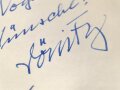 Karl Dönitz, eigenhändige Widmung samt Unterschrift vom 2.6.1970. Auf dem Vorsatzblatt seines Buches " Karl Dönitz, Mein wechselvolles Leben"