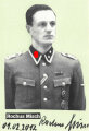 Rochus Misch, Adolf Hitlers Leibwächter, eigenhändige Unterschrift auf selbstgebastelter Autogrammkarte, datiert 01.02.2012
