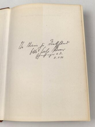 Otto Ernst Remer Generalmajor a.D., eigenhändige Unterschrift auf Vorsatzblatt seines Buches " Verschwörung und Verrat an Hitler" . Datiert 1990