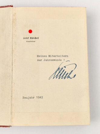 Josef Bürckel, Gauleiter. Gedruckte Unterschrift auf Vorsatzblatt des Buches " Tradition und Gegenwart" von Alfred Rosenberg