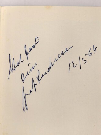 "Seeteufel" Korvettenkapitän Felix Graf v. Luckner, eigenhändige Unterschrift  samt Widmung von 1964, auf Vorsatzblatt seines Buches " Aus siebzig Lebenjahren"