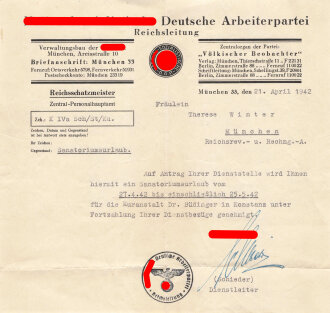 Reichsleitung der NSDAP, Anschreiben bzgl....