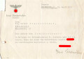Ernst Diedenhofen, Kreisleiter von Neuwied, eigenhändige Unterschrift auf Anschreiben bezüglich überreichung eines Rundfunkgerätes. Datiert 21.April 1943