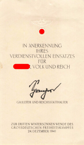 Gedenkblatt " In Anerkennung Ihres verdienstvollen...