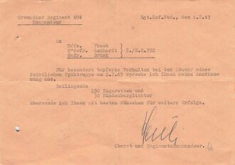 Grenadier Regiment 404, Anerkennungsschreiben für...
