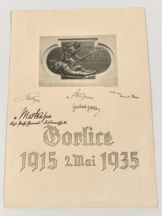 Generalfeldmarschall August von Mackensen, eigenhändige Unterschrift auf Gedenkblatt " Gorlice 1915 - 1935"