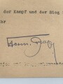 Hermann Graf,  Jagdflieger mit 212 Luftsiegen im Jagdgeschwader 52 und 50, Kommodore Jagdgeschwader 11, Ritterkreuz mit Eichenlaub, Schwertern und Brillanten. Eigenhändige Unterschrift auf DIN A4 Schreiben vom 30.1.1943