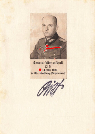 Generalfeldmarschall List,  gedruckte Unterschrift auf...