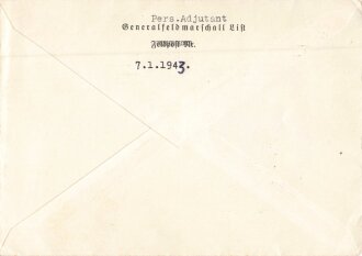 Generalfeldmarschall List,  gedruckte Unterschrift auf eingesandter Karte, dabei ein Begleitschreiben sowie der Briefumschlag.