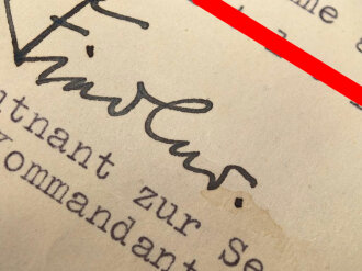 U-Boot Kommandant und Oberleutnant zur See ?, eigenhändige Unterschrift auf ausführlichem Brief an die Schwester eines gefallenen Besatzungsmitglieds, datiert 25.Juni 1943