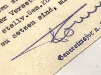 Erwin Rommel, Generalmajor und Kommandant des Führer Hauptquartiers, eigenhändige Unterschrift auf Schriftverkehr bezüglich "Auffüllung der Wachkompanie des Führerbegleitbataillions " datiert 31.1.40