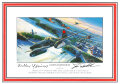 Luftwaffe, DIN A4 Druck "Dawn Intrusion" Ritterkreuzträger Walter Schuck und Mustang Pilot Joseph Peterburs,  mit jeweils eigenhändiger Unterschrift nach 1945.