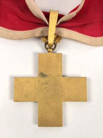 Deutsches Rotes Kreuz,  Ehrenzeichen 1. Stufe (1937-1939) Halskreuz, am Band. Das Kreuz in sehr gutem Zustand, das Band mit Tragespuren