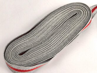 Deutsches Rotes Kreuz DRK, Auszeichnungsborte Metallfaden silbern mit rotem Durchzug. Breite 15mm. Sie erhalten je 10cm von der Rolle abgeschnitten. Das letzte Foto zeigt die Kombinationen für die Dienstjahre. Siehe auch Artikelnummer 56893, 56892, 84516,