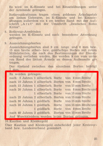 Deutsches Rotes Kreuz DRK, Auszeichnungsborte Metallfaden silbern mit rotem Durchzug. Breite 15mm. Sie erhalten je 10cm von der Rolle abgeschnitten. Das letzte Foto zeigt die Kombinationen für die Dienstjahre. Siehe auch Artikelnummer 56893, 56892, 84516,