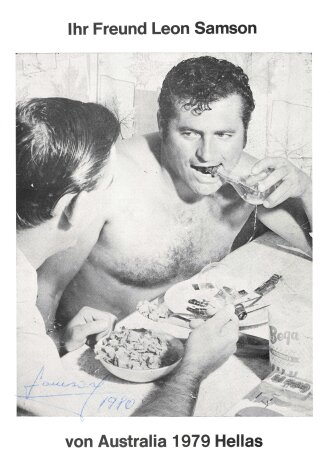 Leon Samson " Samson the Strongman" Eigenhändige Unterschrift auf DIN A5 Karte 1980
