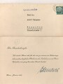 Konrad Adenauer, Deutscher Bundeskanzler von 1951-1955, gedruckte Unterschrift auf Dankeskarte anlässlich seines 80. Geburtstages.. Samt zugehörigem Umschlag