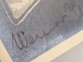 Werner Schroer, Ritterkreuz mit Eichenlaub, Jagdflieger. Eigenhändige Unterschrift auf Hoffmann Postkarte