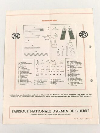 "Automatische Browning Pistole Modell 10/22" Anweisung zur Handhabung der Pistole, Faltblatt gelocht