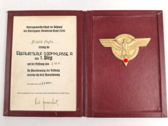 BDM Siegerurkunde in dekorativer DIN A5 Mappe " 1.Sieg bei der Untergaumeisterschaft im Skilauf des Untergaues Innsbruck Land 8 584) , datiert 1941