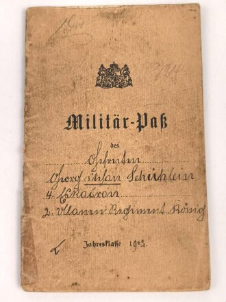 Bayern Militärpaß , eingestellt am 2.10.1902 bei 2.Ulanen Regiment König